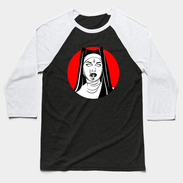 Satanic Nun. Bad Nun Baseball T-Shirt by OccultOmaStore